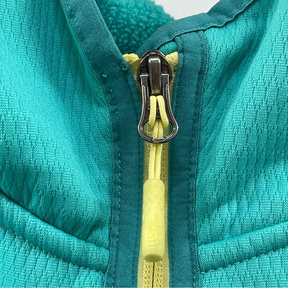 The North Face, two-toned teal with yellow accent, lightweight fleece hoodie, M - Picture 3 of 8